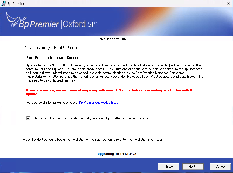 Best Practice Database Connector information in the installer