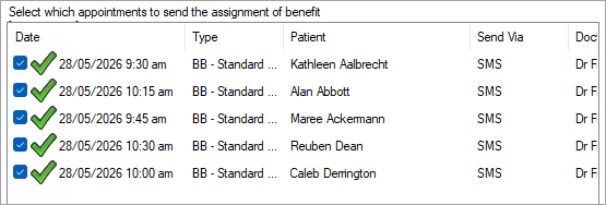 Send assignment of benefits form requests screen with sent requests.