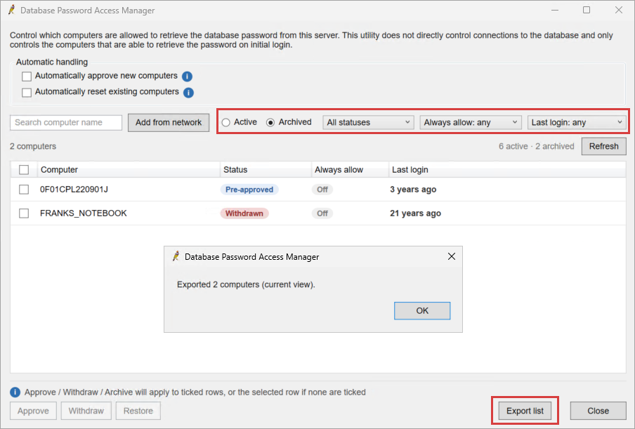Export a list of PCs