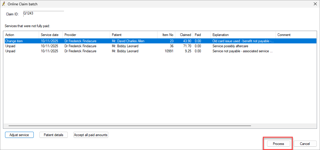 Click Process to send updated aob request forms.