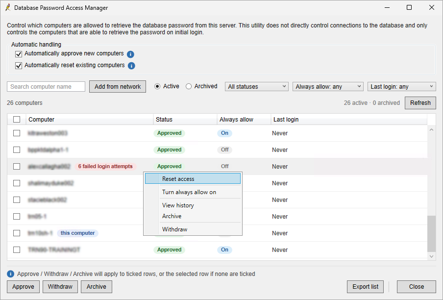 Right-click menu reset access