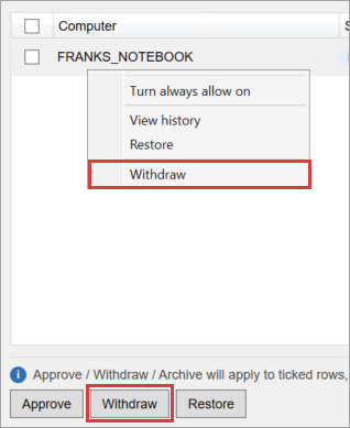 Withdraw a PC