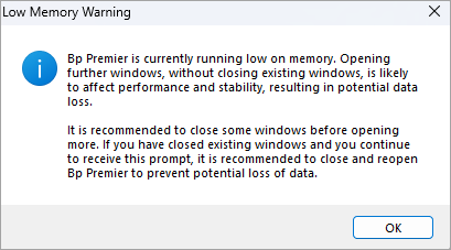 Low Memory Warning Bp Premier