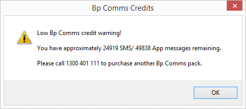 Low BpComms Credit Warning