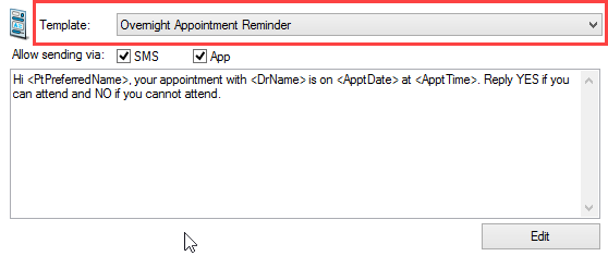 Select Appointment Reminder template