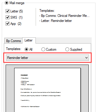 Select clinical reminder letter template