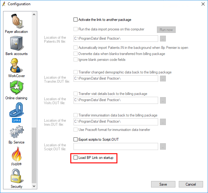Untick Load Bp Link on startup