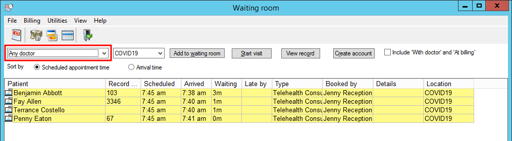 Set waiting room to any doctor