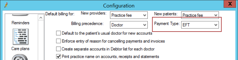 Configuration for Tyro setting the payment type