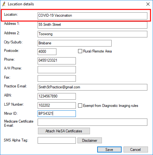 Create a new location with a descriptive name to represent COVID vaccinations