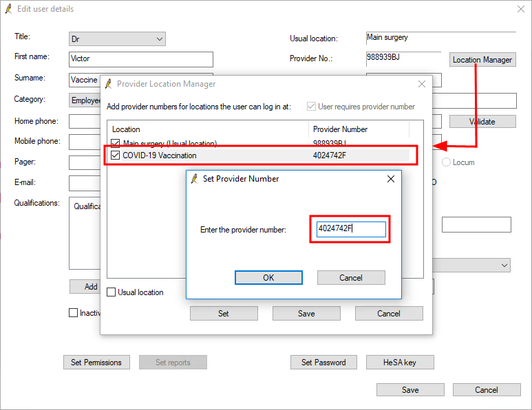 Add the AIR Provider Number to the COVID location for every provider