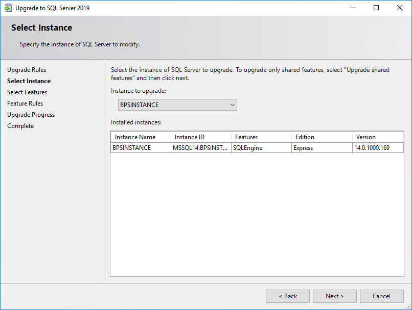 SQL Server Upgrade select instance