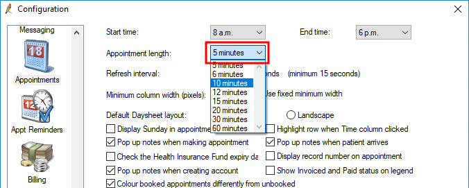 Set the appointment book default appointment length