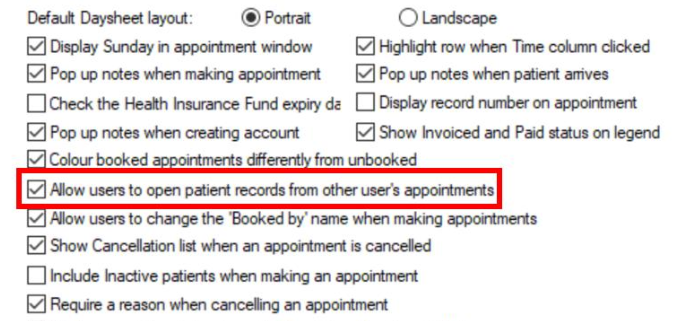 Tick Allow open other users appointments