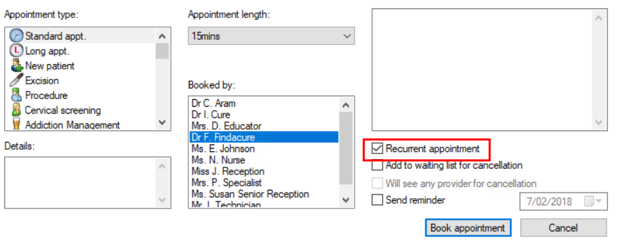 Book recurrent appointment