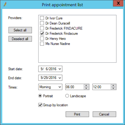Print appointment list