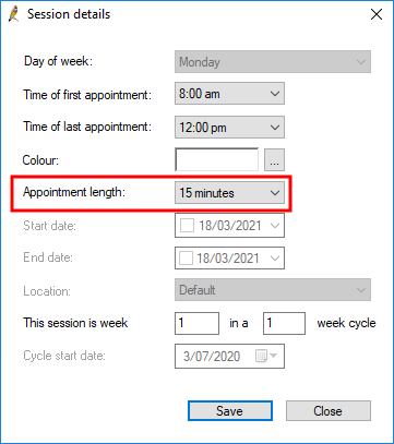 Set the appointment length for a doctor's sessions