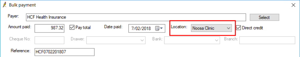 Bulk payment location
