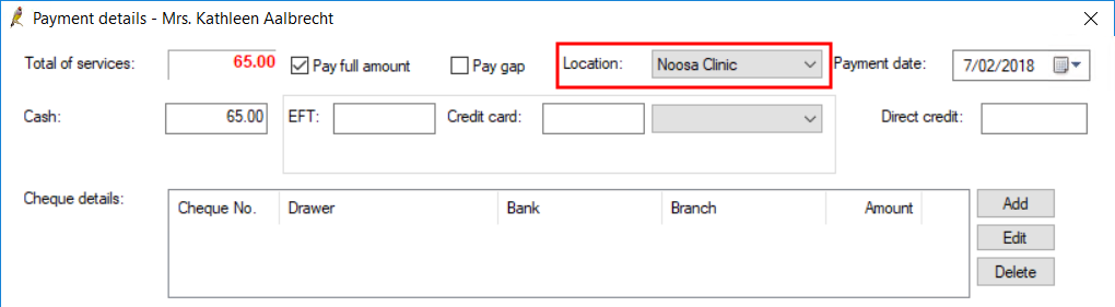 Payment details location