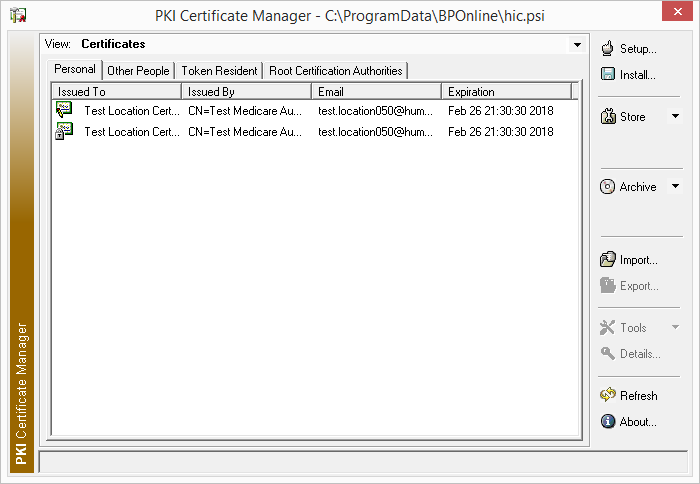 PKI Certifcate Manager opening screen