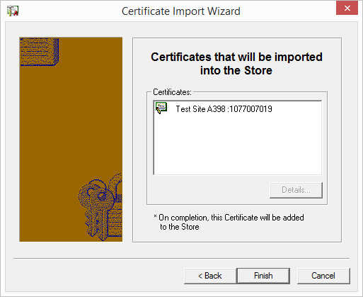 Certificate Import Wizard finish screen