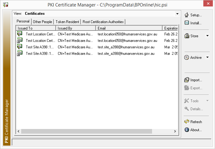 PKI Certificate Manager all imported