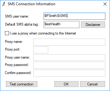 SMS connection information