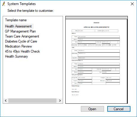 System templates list