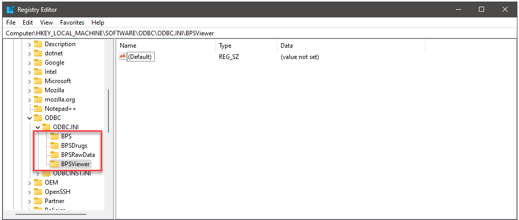 BPS ODBC.INI Registry Keys