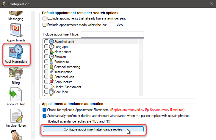 Appointment Reminders Configuration