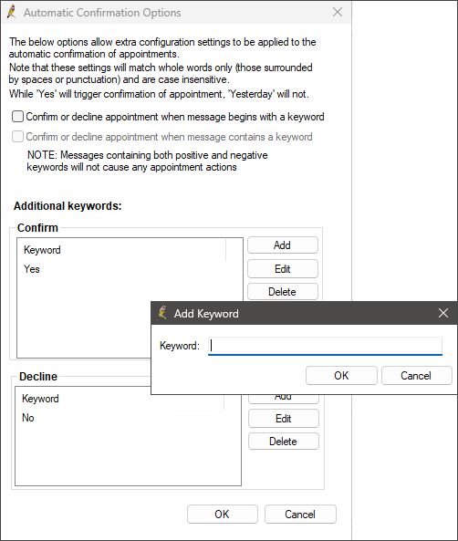 Automatic confirmation options