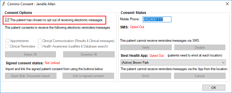 Opt out of Bp Comms Communication