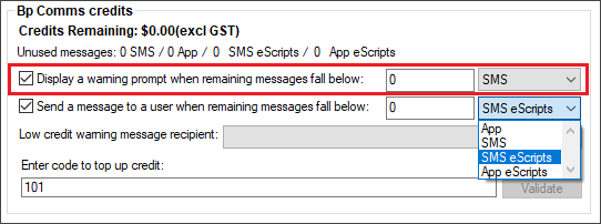 Bp Comms Warning Prompt Configuration