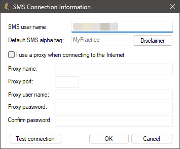 SMS connection information
