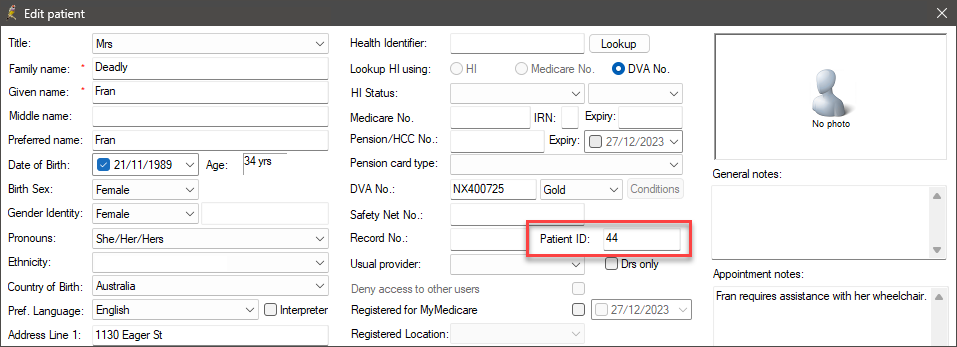 Demographics Patient ID