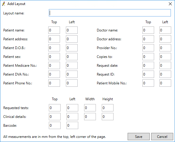 The Add imaging request layout screen.