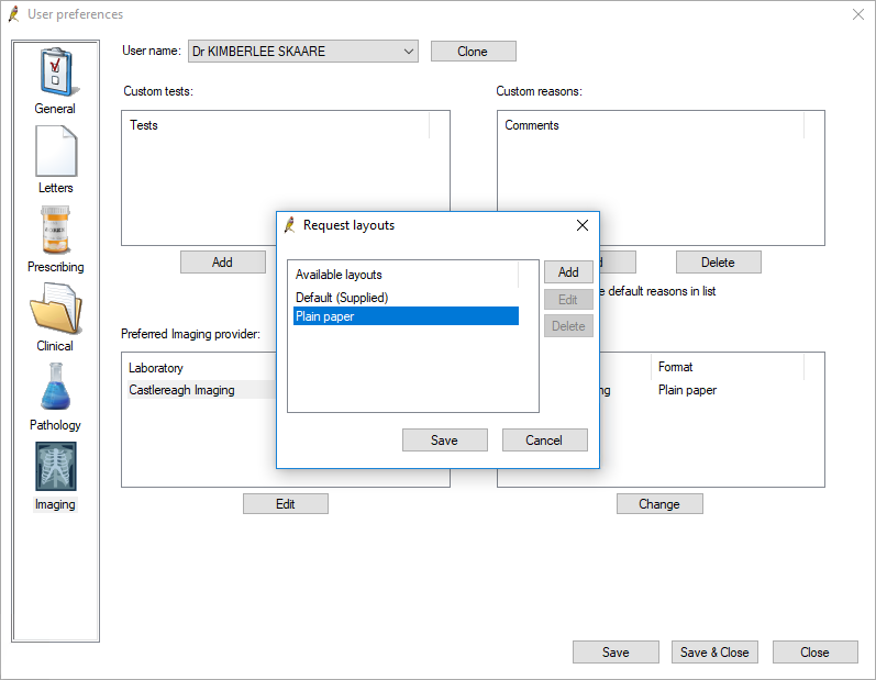 Imaging request layout