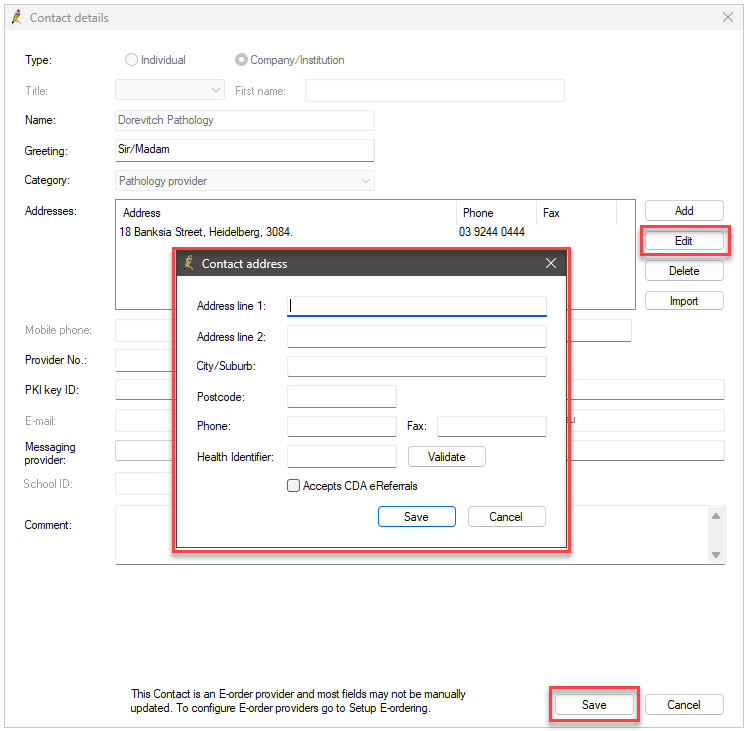 Adding preferred address details for a laboratory configured for Enhanced eOrdering