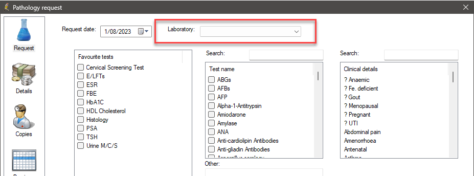 Pathology Request laboratory field