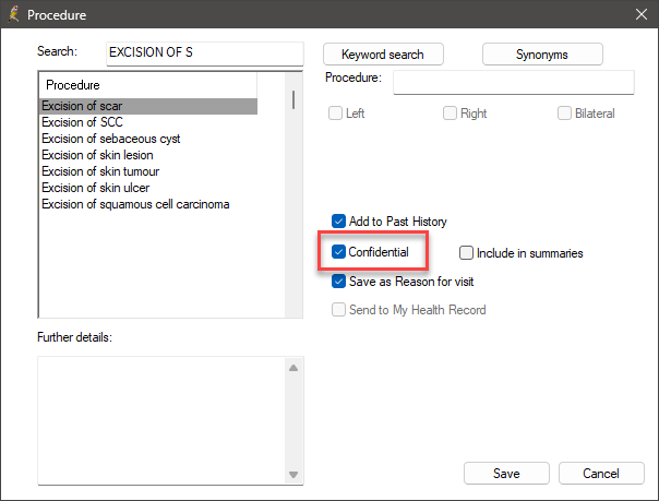 Procedure confidential checkbox