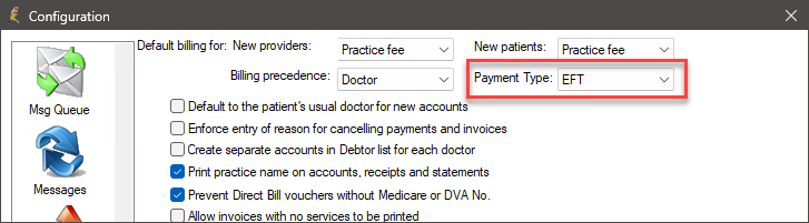 Configuration for Tyro setting the payment type