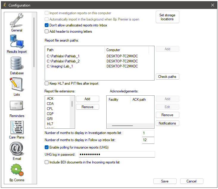 Record Results Import settings