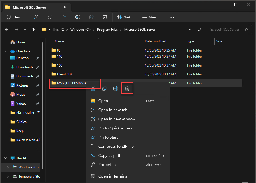 Delete SQL Instance folder