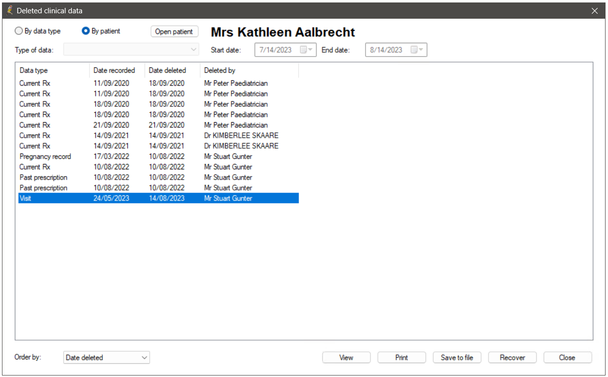 Deleted Clinical Data - within Patient Record