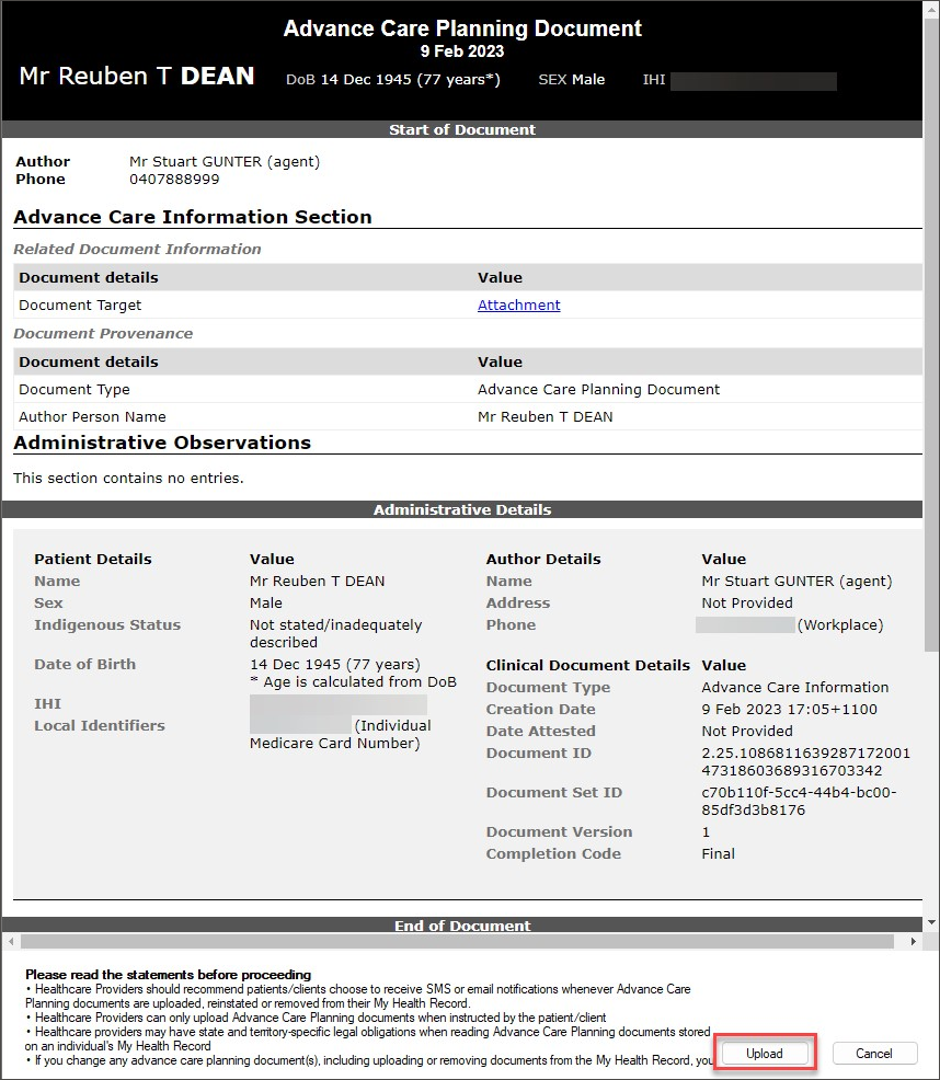 MHR - Advance Care Planning Document