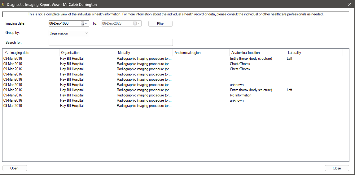 Diagnostic imaging report view