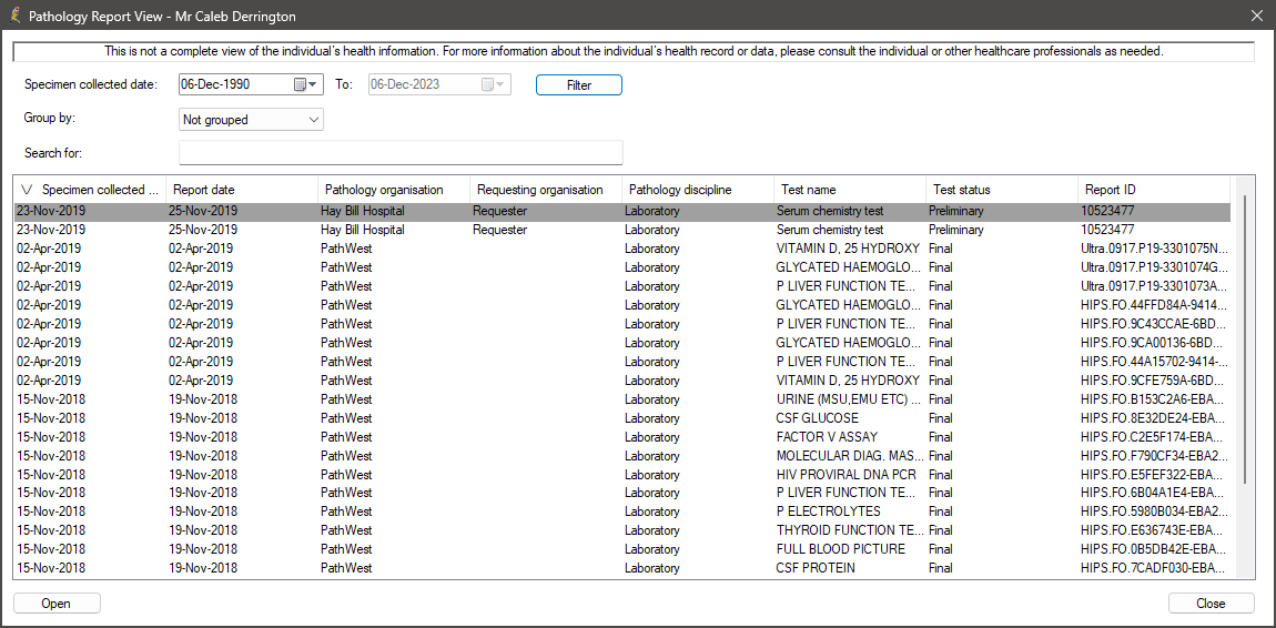 Pathology report view