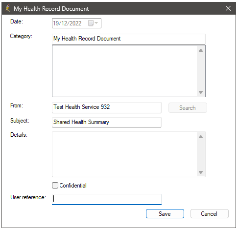 My Health Record document details