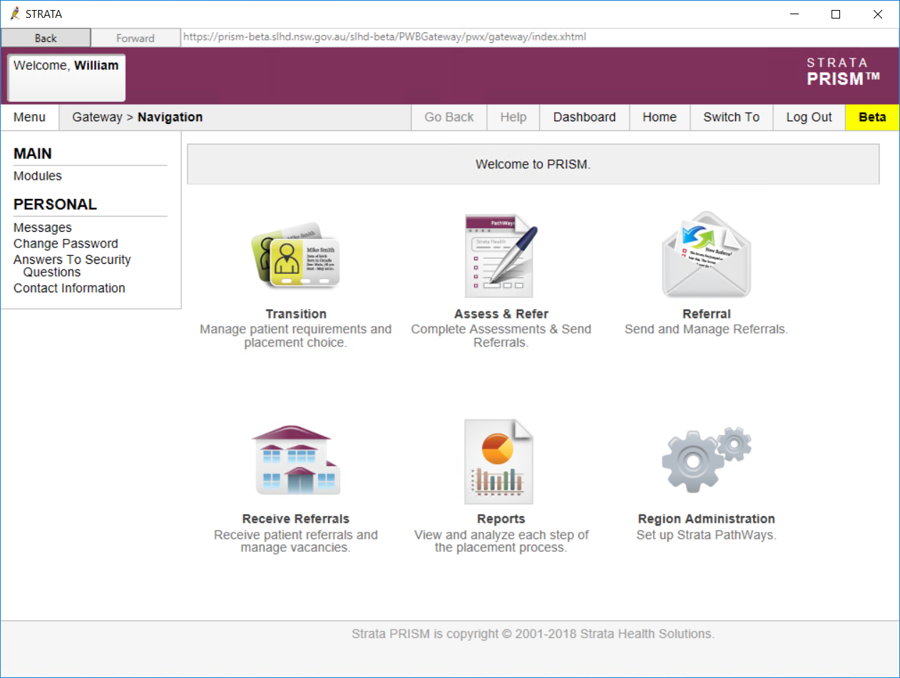 Strata PRISM Browser from main screen