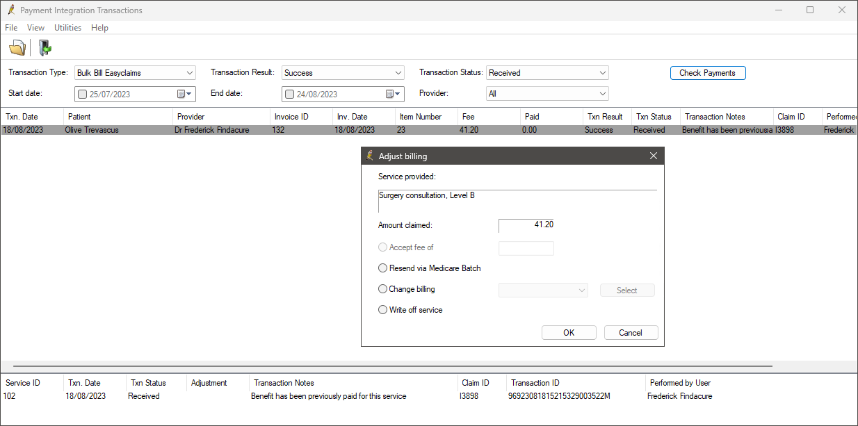 Tyro Transactions Adjust Billing